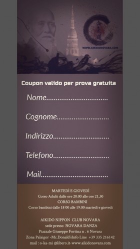 Ritaglia e consegna coupon prova gratuita - Aikido Nippon Club Novara